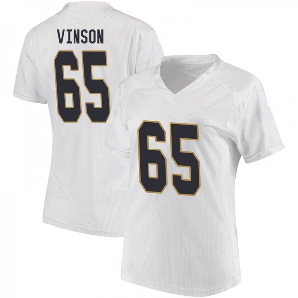 Michael Vinson Notre Dame Fighting Irish NCAA Women's #65 White Replica College Stitched Football Jersey XZN5655QN